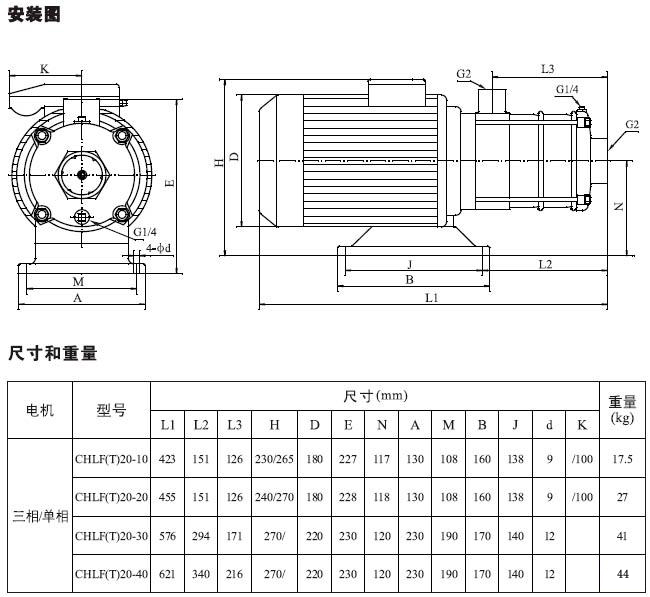 不銹鋼多級離心泵安裝圖、尺寸及重量