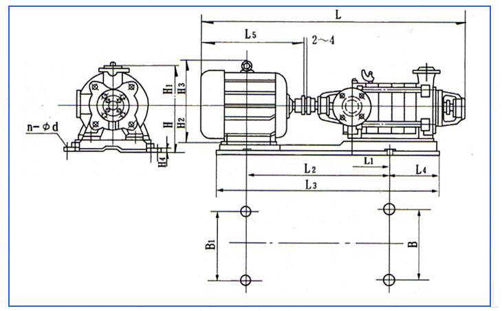 D、DG型臥式多級離心泵安裝結(jié)構(gòu)圖